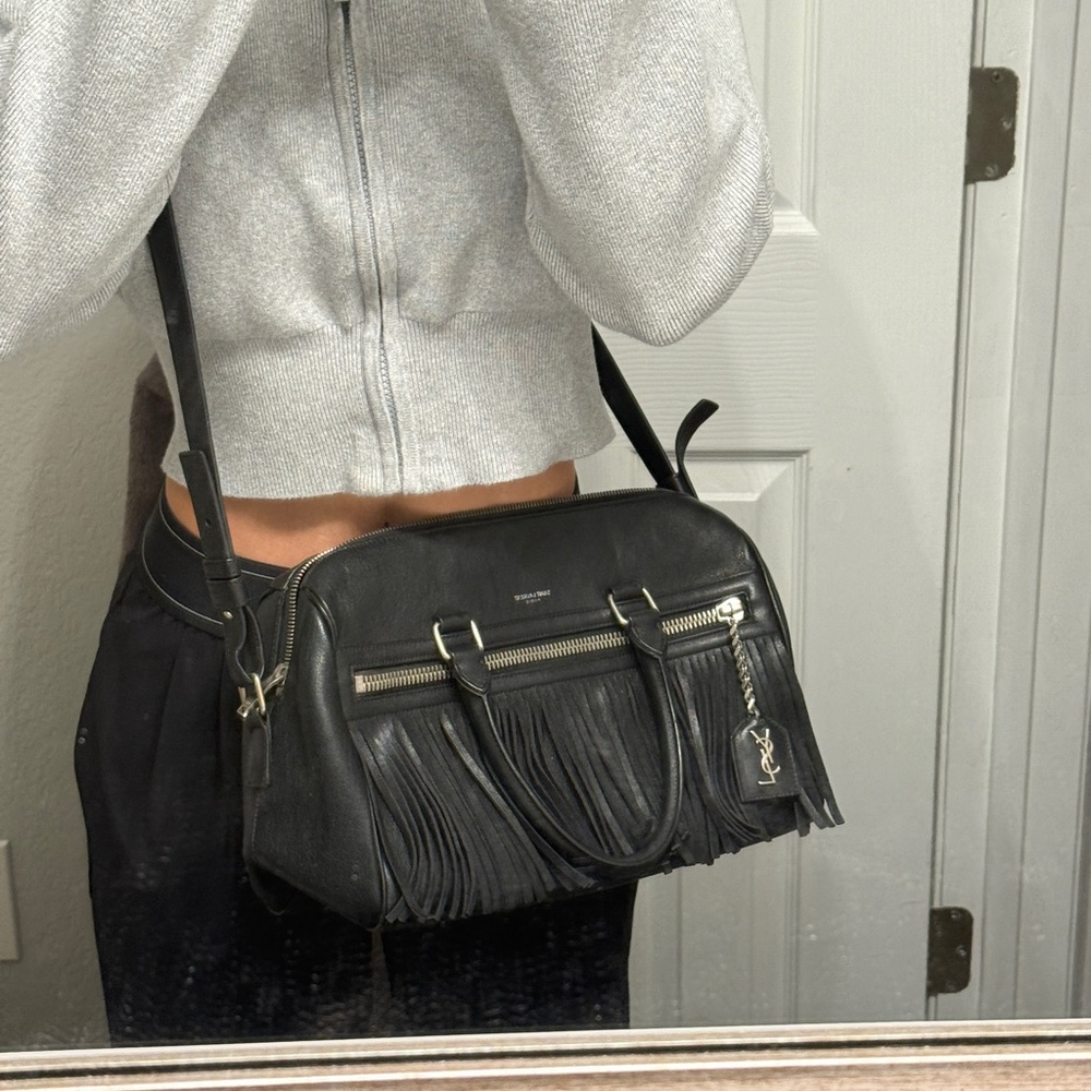 Yves Saint Laurent Black Leather Fringe Satchel Crossbody - Picture 10 of 10